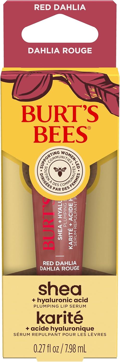 Burt's Bees 丰唇精华，蕴含 100% 天然乳木果油 + 透明质酸 | 丰唇膏，令双唇柔软亮泽 | 1 支装 - 红色大丽花