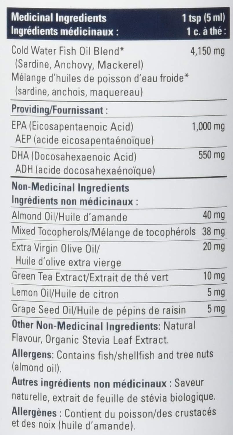 OmegEssential Liquid Fish Oil Supplement - 1,000 mg EPA + 550 mg DHA, Orange Flavour, 500 ml