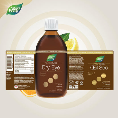 NutraSea 干眼症专用 Omega-3 液体 – 支持正常泪液功能并帮助缓解干眼症症状 – 1500 毫克 EPA+DHA（1200 毫克 EPA + 300 DHA）和 150 毫克 GLA – 500 毫升 - 柑橘味