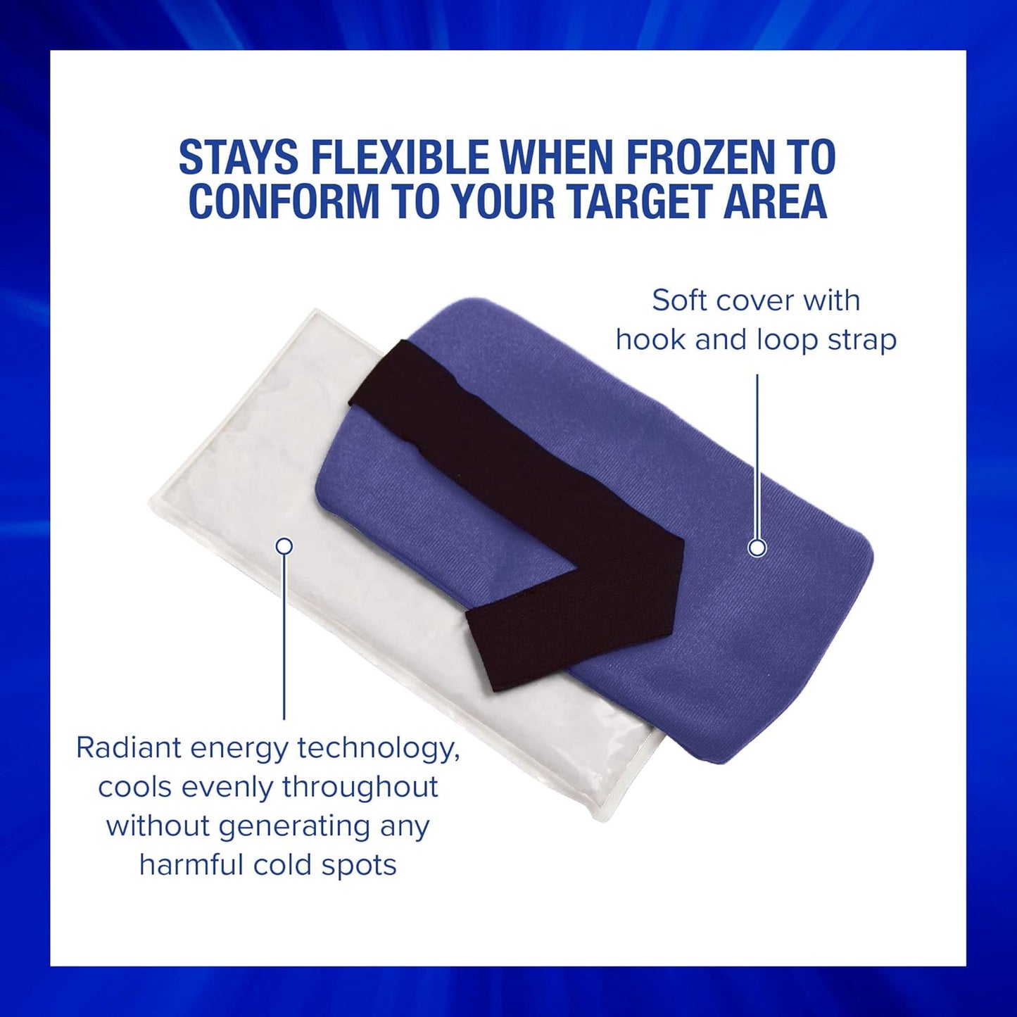 Thermipaq ICY 冷敷止痛包 - 大号 8x14 热粘土膝盖冰袋包，用于缓解膝盖疼痛 - 持久耐用 - 可调节绑带，适用于肩膀、颈部、背部和肘部疼痛缓解