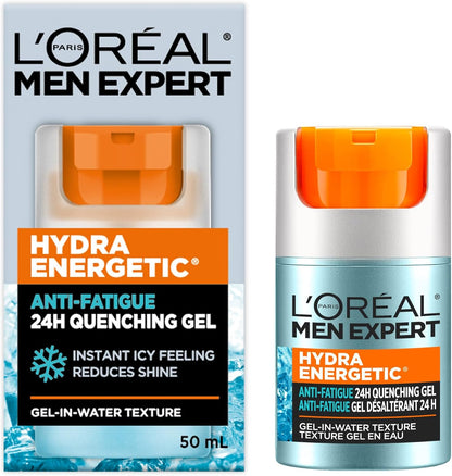 L'Oréal Paris Men Expert Anti-Fatigue 24H Moisturising Gel, Anti Shine & Oil Control Daily Moisturizer for Men, Hydra Energetic, 50ml