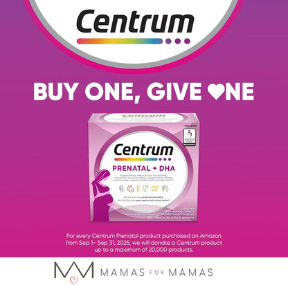 Centrum 产前多种维生素/矿物质，含叶酸和 DHA，多种维生素补充剂，含 Omega 3，60 片产前片剂和 60 粒 DHA 软胶囊（共 120 粒）（包装可能有所不同）