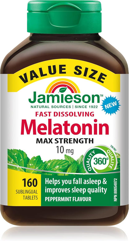 Jamieson 褪黑素 10 毫克強效薄荷口味速溶片，160 片