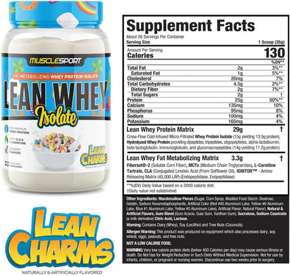 MuscleSport Lean Whey Protein Powder - Whey Protein Isolate - Low Calorie, Low Carb, Low Fat, Incredible Flavors - 25g Protein per Scoop - 2lb Lean Charms