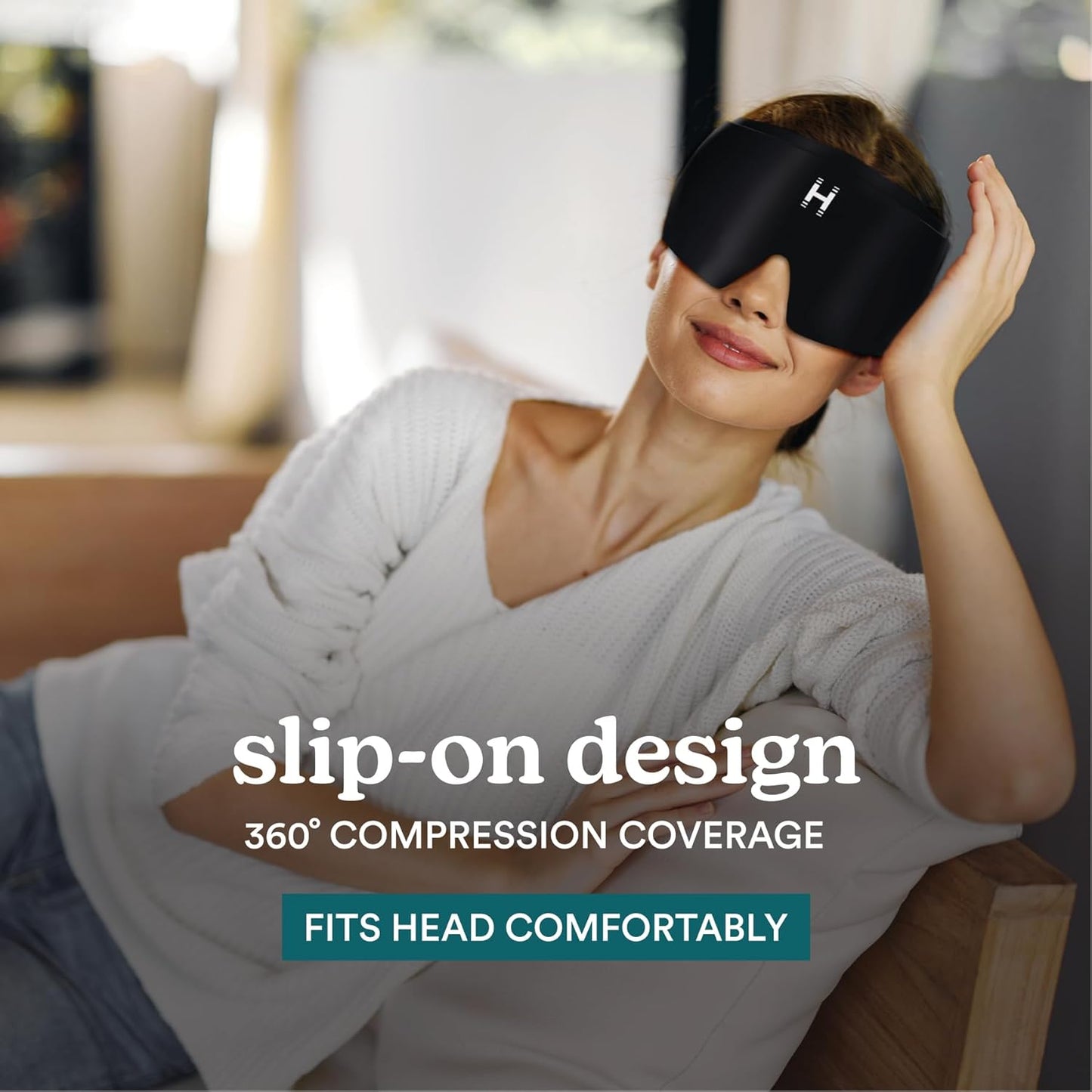 Homedics 偏头痛缓解帽 – 360° 可穿戴凝胶冰袋 | 冷热疗法帽 | 遮光、可重复使用、均码弹性