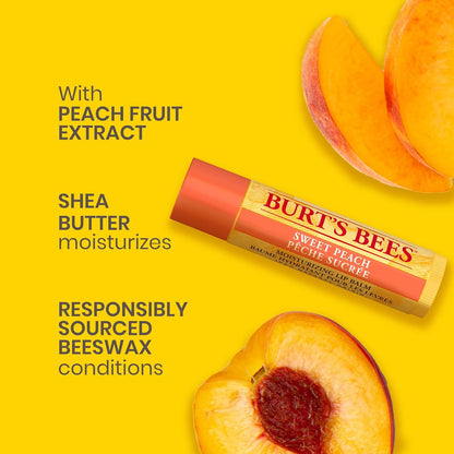 Burt's Bees 100% 天然保湿润唇膏，适用于干裂嘴唇，唇部护理，柔软光滑双唇，1 支装 - 甜桃色