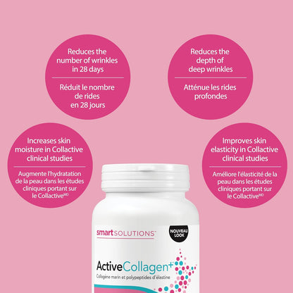 Smart Solutions Active Collagen+，含水解野生鱼胶原蛋白和弹性蛋白多肽，支持头发、皮肤和指甲，120 粒素食胶囊