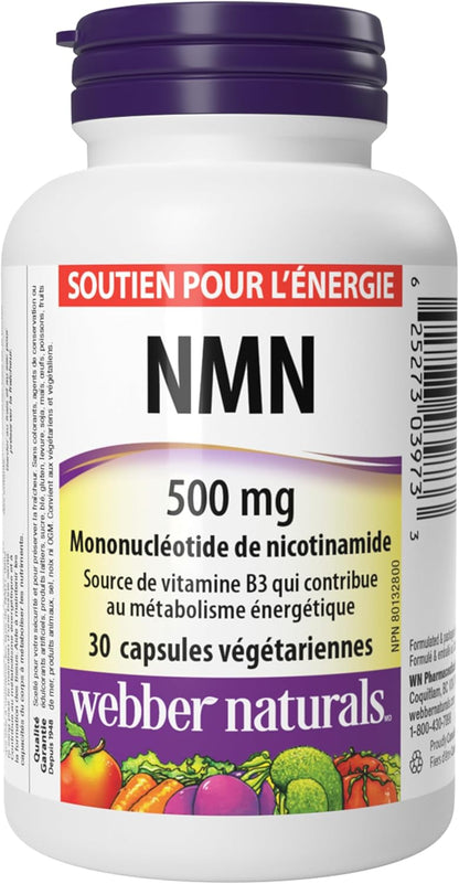 Webber Naturals NMN 500 毫克（烟酰胺单核苷酸），30 粒胶囊，有助于维持 NAD+ 水平，纯素