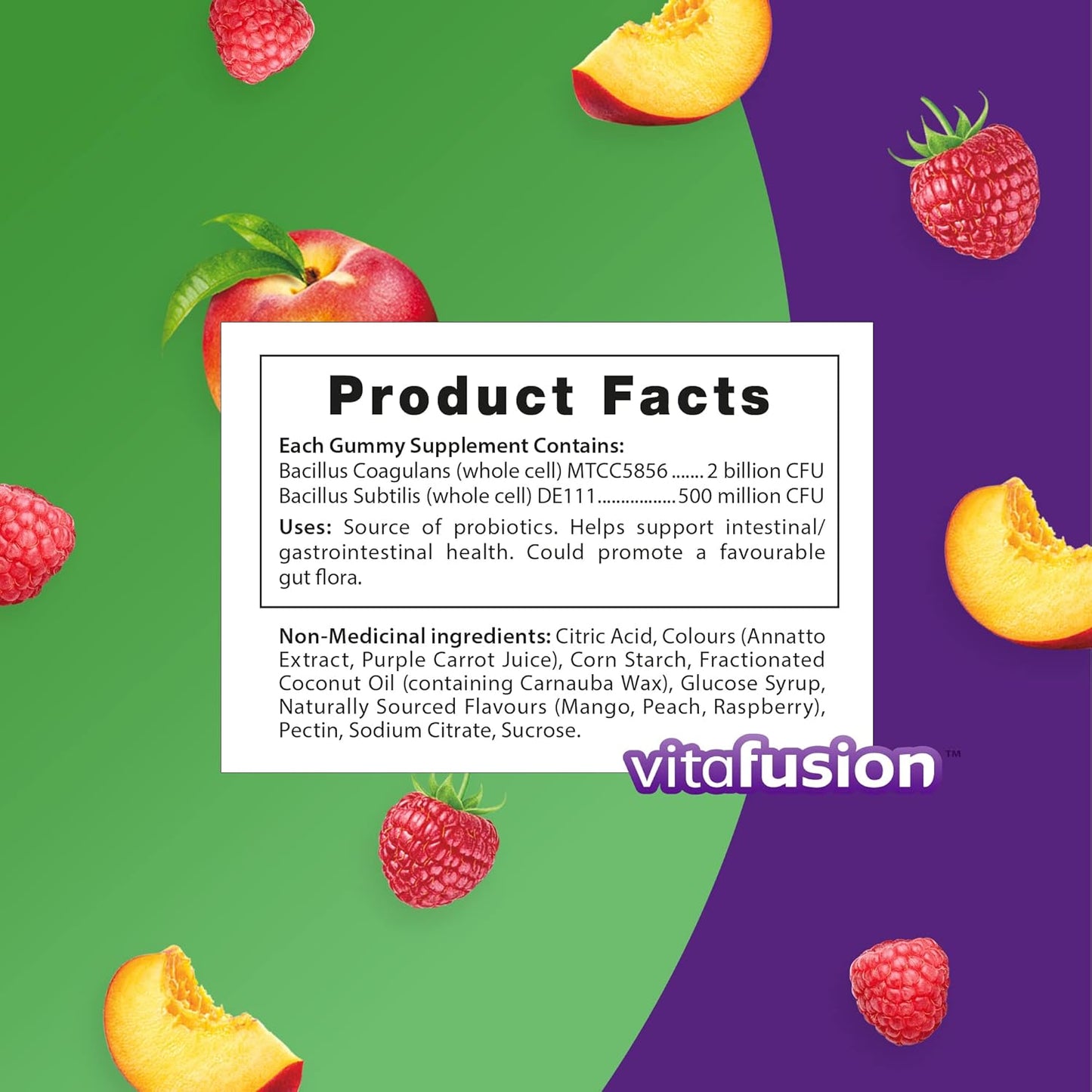 Vitafusion 益生菌成人軟糖，2 種益生菌菌株，每劑 50 億活性細胞，支持胃腸道健康，70 粒，1 個月用量，素食軟糖