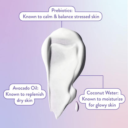 Bioré 保濕亮澤潔乳和保濕霜二合一，適用於乾性、敏感性肌膚，注入益生元、酪梨油和椰子水 | 經皮膚科醫生測試，無動物實驗，無香料（200 毫升和 100 毫升）