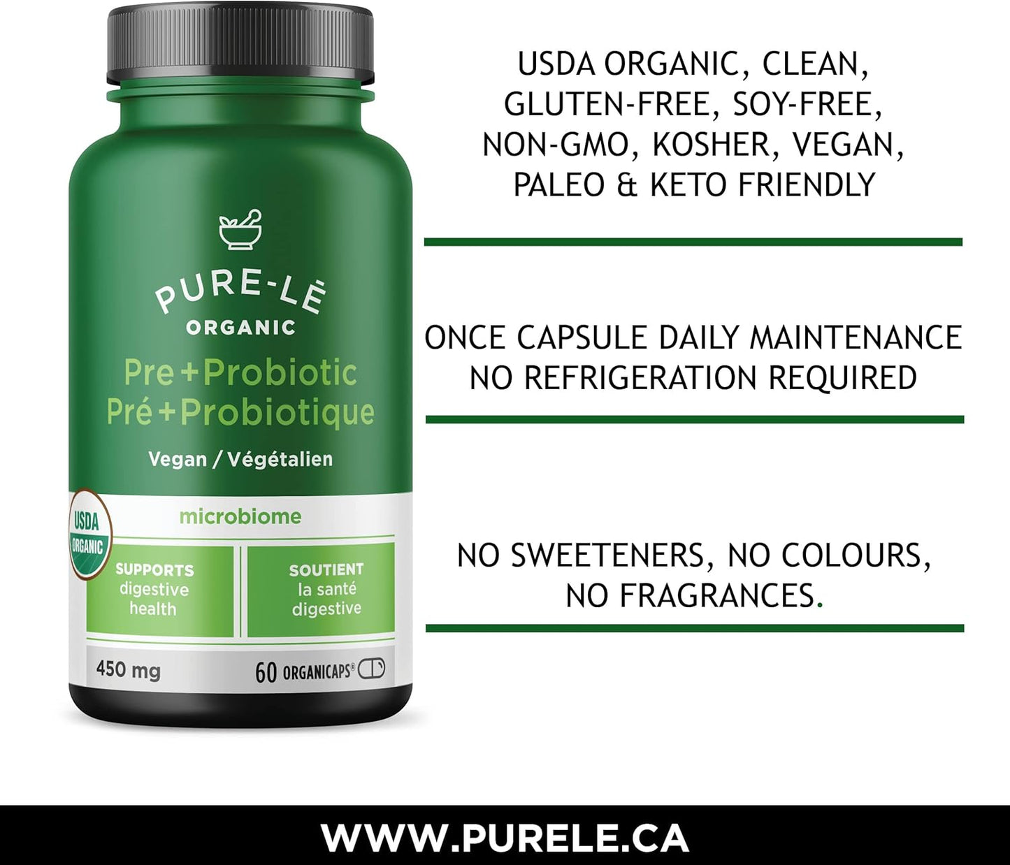 Pure-lē Organicaps – Organic Prebiotic + Probiotic Capsules, 60 Count