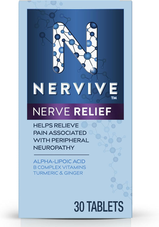 Nervive Nerve Relief, Helps Relieve Pain associated with Peripheral Neuropathy, Alpha Lipoic Acid ALA, Vitamins B1-Thiamine, B6, & B12, Turmeric, Ginger, 30-Day Supply, 30 Count