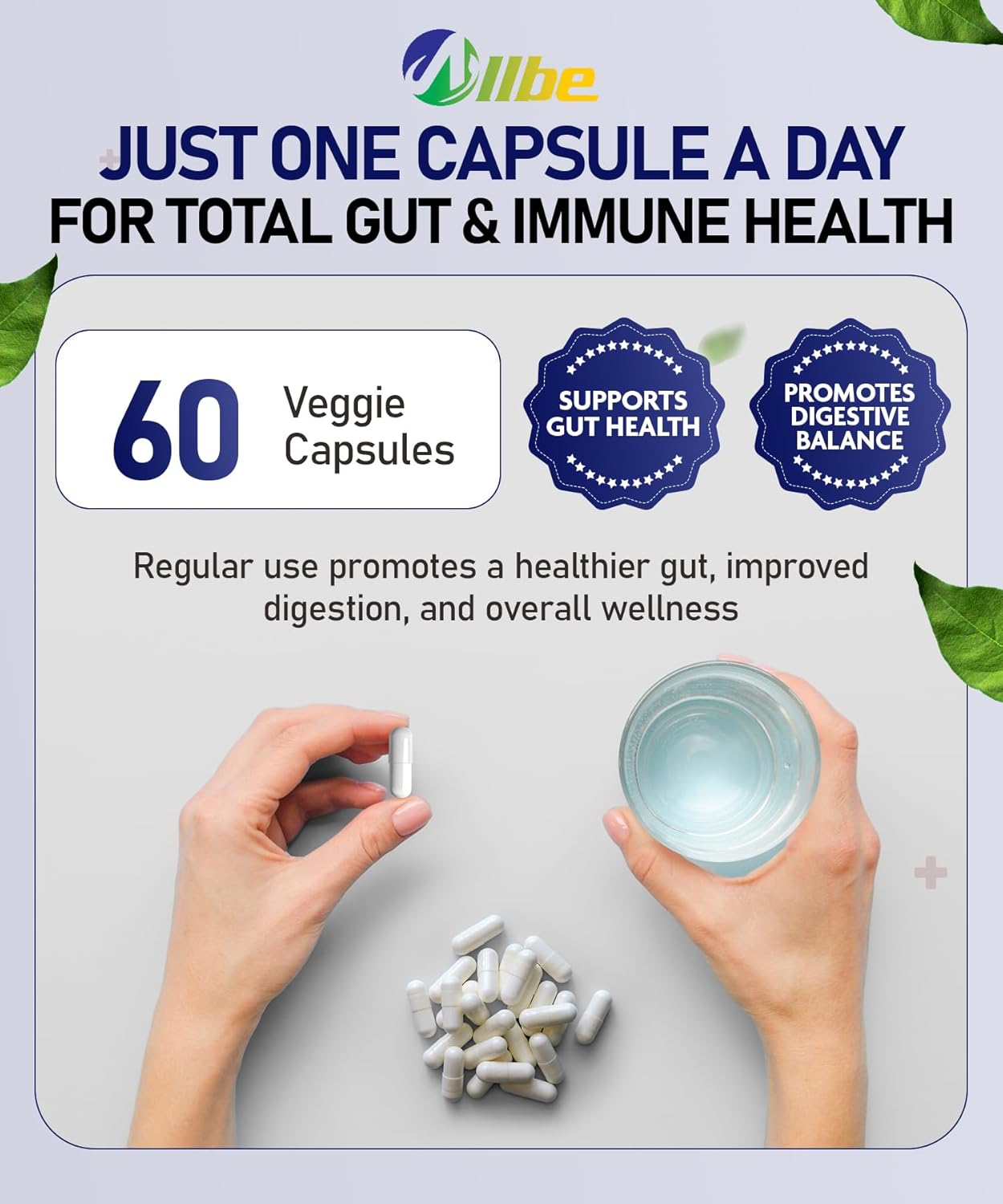 ALLBE ProbioCan 1000 亿 CFU - 含 11 种菌株的男性和女性每日益生菌 - 嗜酸乳杆菌和加氏乳杆菌 - 肠道健康和缓解腹胀 - 保质期长、纯素、非转基因 60 粒胶囊