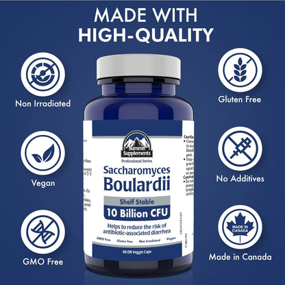 Saccharomyces Boulardii Probiotic Supplement, 60 DR Veggie Caps 60-Day Supply, 10 Billion CFU, Digestive Balance & Gut Flora Support, Vegan, Gluten-Free & Non-GMO, Proudly Canadian & Plastic Negative