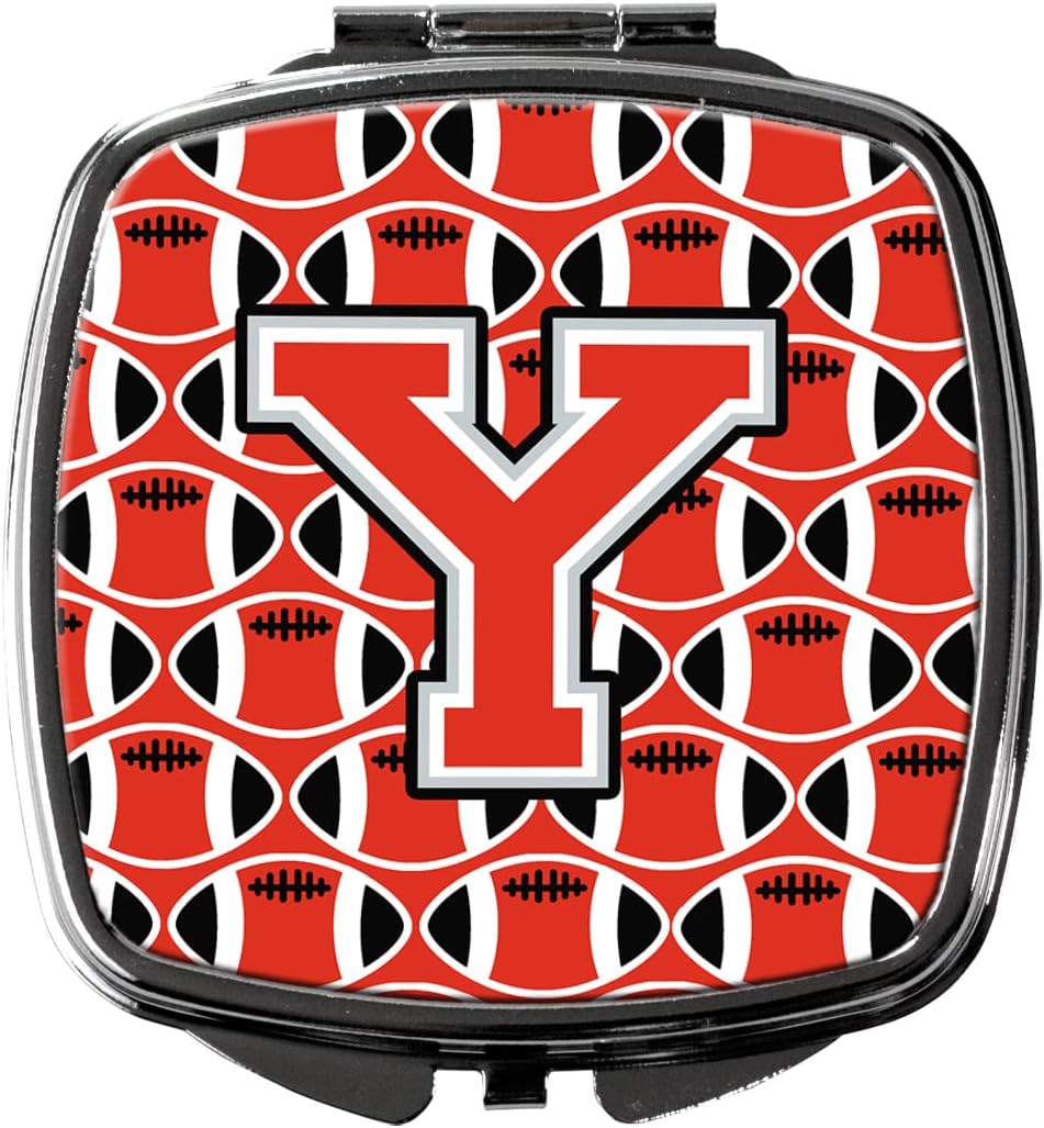 Caroline's Treasures 字母 Y 足球猩红色和灰色紧凑型旅行镜，多色