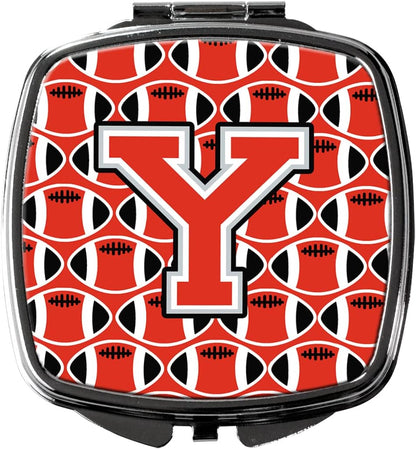 Caroline's Treasures 字母 Y 足球猩红色和灰色紧凑型旅行镜，多色
