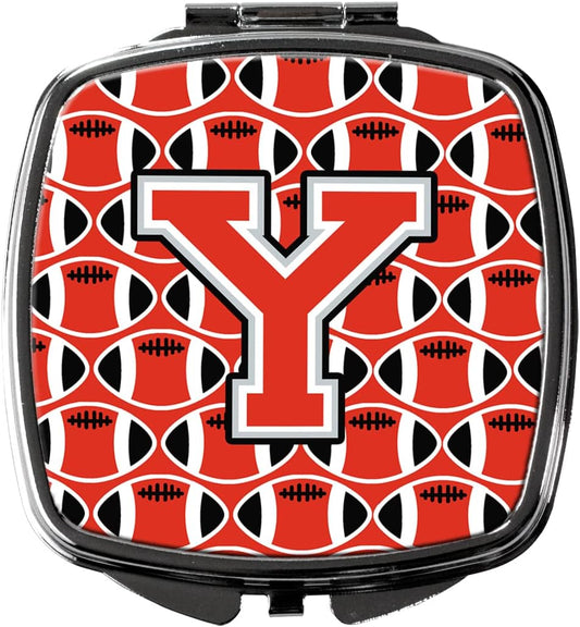 Caroline's Treasures 字母 Y 足球猩红色和灰色紧凑型旅行镜，多色