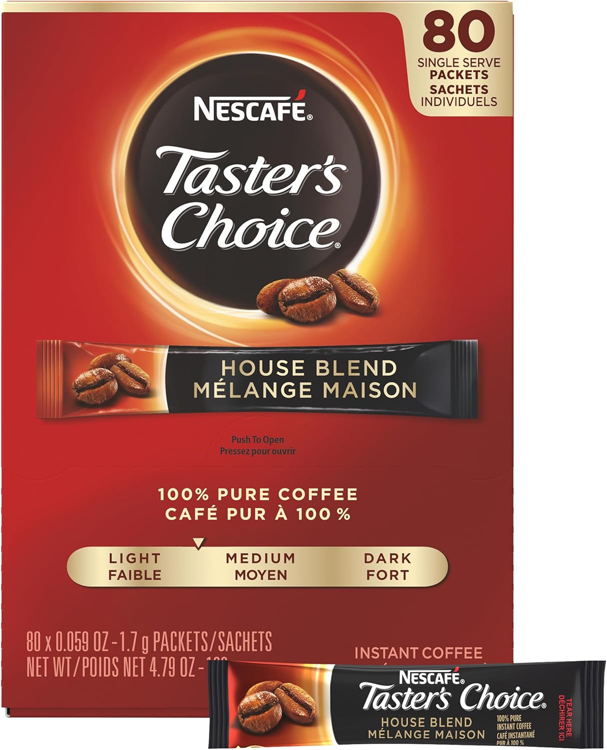 雀巢咖啡，Taster's Choice 原味条装，80 支装，4.79 盎司