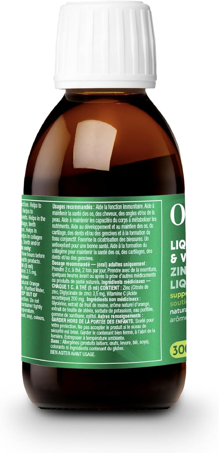 Organika 液體鋅和維生素 C - 橙味 - 免疫支持 - 300 毫升（1 包）