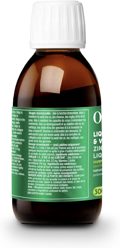 Organika 液體鋅和維生素 C - 橙味 - 免疫支持 - 300 毫升（1 包）