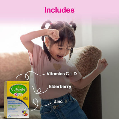 Culturelle 儿童免疫防御，益生菌 + 接骨木莓，维生素 C 和锌，儿童免疫支持，混合浆果咀嚼片，30 粒