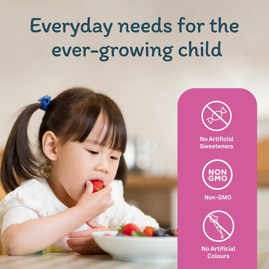 Organika Kids 液體鈣加強型 - 含維生素 D3 和 K2 - 促進骨骼和牙齒健康發育 - 混合漿果口味 - 450 毫升