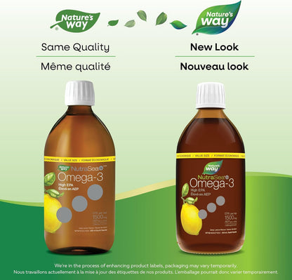 Nature's Way NutraSea hp Omega-3 高 EPA – 檸檬味 Omega-3 補充劑 – EPA 和 DHA 魚油 – 支持兒童和成人健康的心臟和大腦功能，500 毫升液體