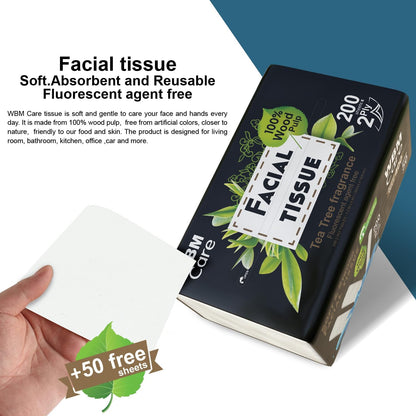 WBM Care 双层面巾纸，茶树香型 - 200 张，10 包（共 2000 张）超柔软，100% 天然，最适合冲洗