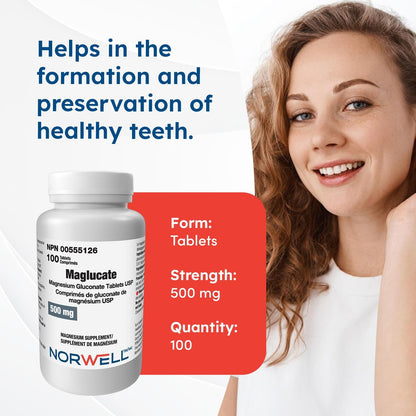 Maglucate，葡萄糖酸鎂每日劑量，促進整體健康，男女適用鎂補充劑，支持肌肉功能，500毫克，100片