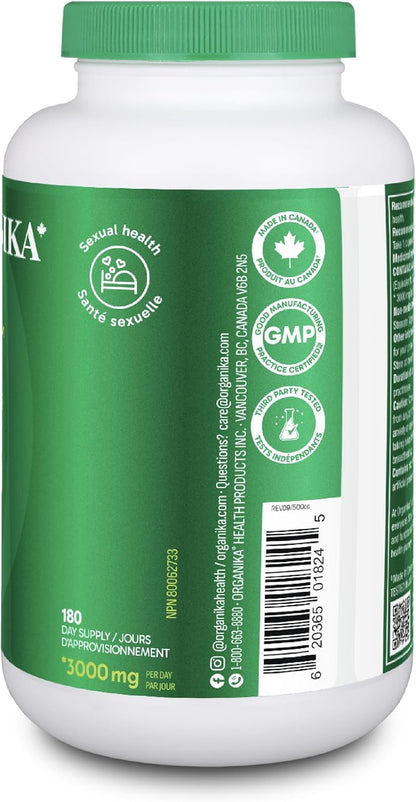 Organika 加拿大制造玛卡 4:1 强度 180 粒素食胶囊 - 3000 毫克 | 高生物利用度配方，适应原有助于缓解压力、平衡能量和荷尔蒙