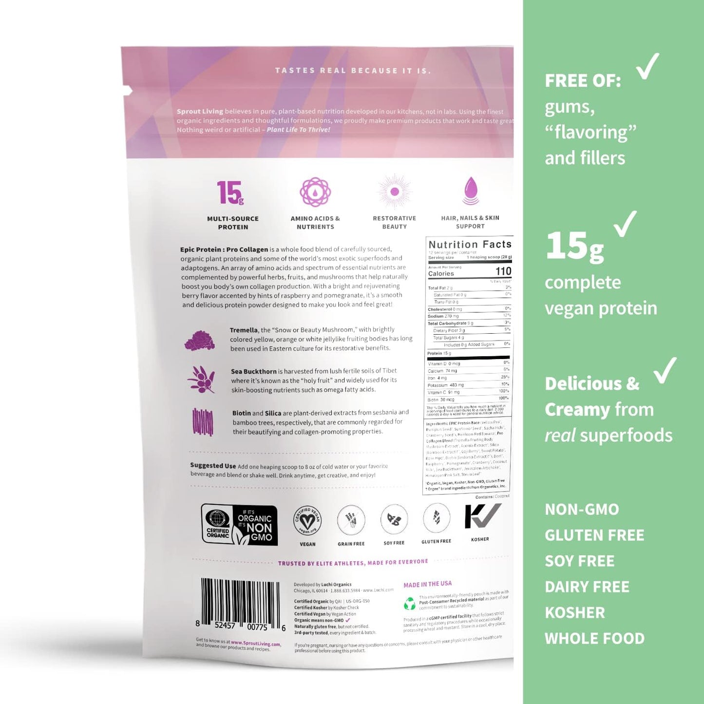 Sprout Living Epic Protein Pro 膠原蛋白，2 磅