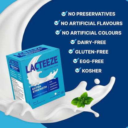 Lacteeze 強效乳糖酶 – 40 粒咀嚼膠囊 – 快速緩解乳製品引起的不適，促進乳糖消化