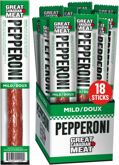 Mild Pepperoni Sticks Box 18 x 22g Caddy by Great Canadian Meat, Meat Snacks, Meat Sticks For Carnivores. Perfect For Snacking, Gluten Free, High In Protein