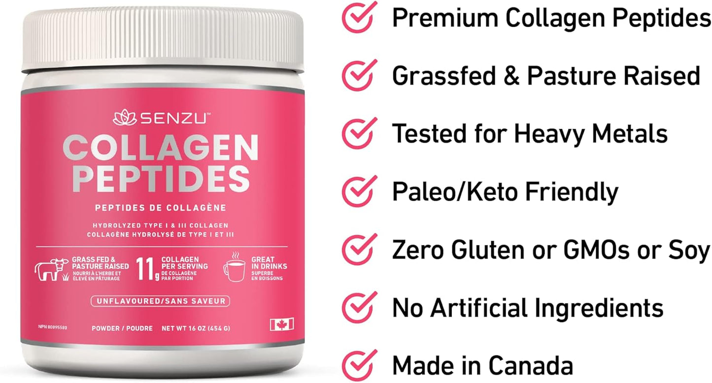 優質即溶膠原蛋白肽蛋白粉，有益於頭髮、皮膚、指甲和關節健康 - 水解，吸收更佳 | 加拿大製造，草飼、生酮、猶太潔食和清真認證 - 非基因改造、無麩質（454克/…