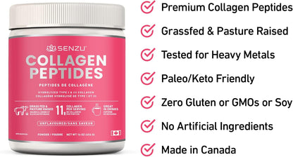 優質即溶膠原蛋白肽蛋白粉，有益於頭髮、皮膚、指甲和關節健康 - 水解，吸收更佳 | 加拿大製造，草飼、生酮、猶太潔食和清真認證 - 非基因改造、無麩質（454克/…