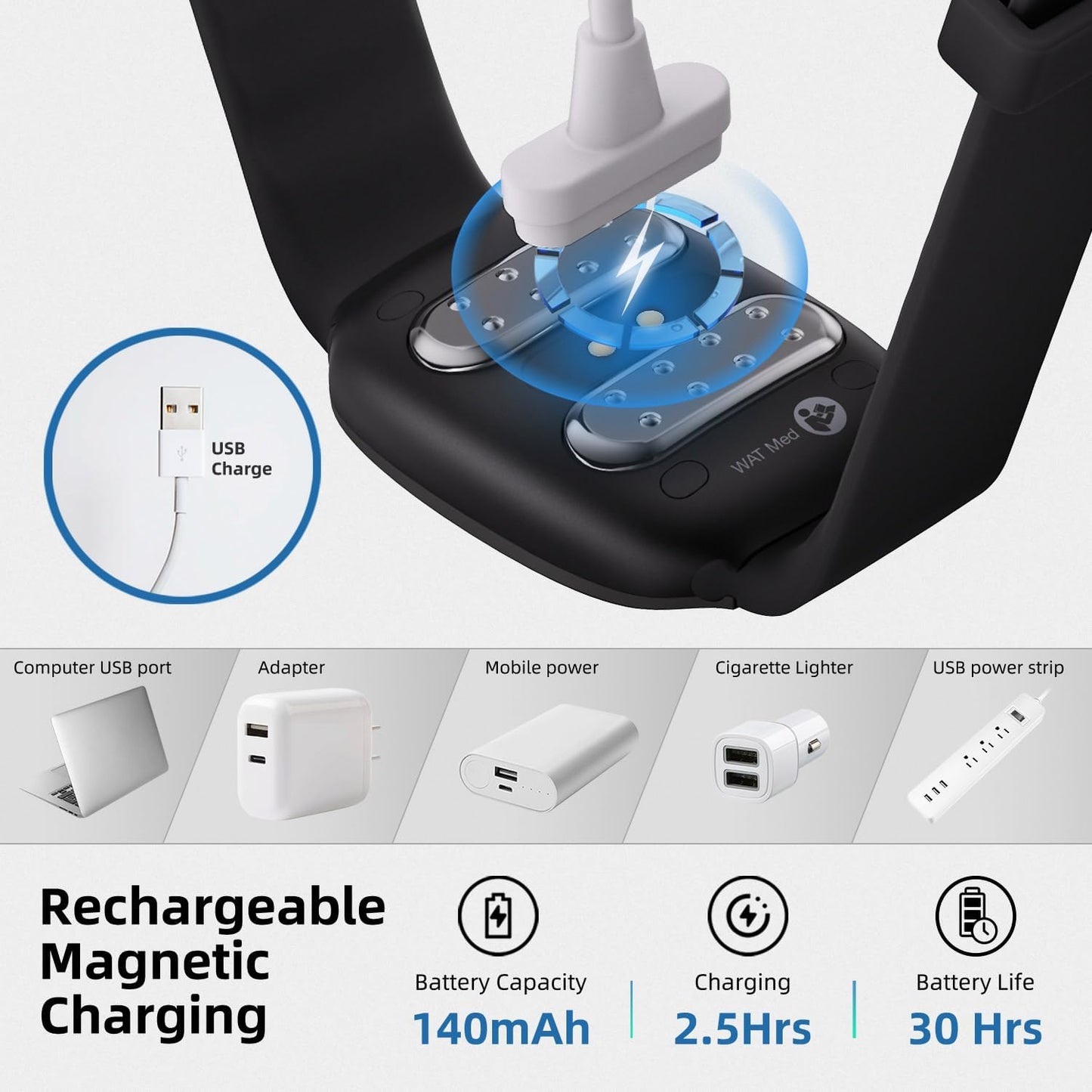 EmeTerm 时尚 FDA 认证 缓解恶心电极刺激器 孕吐 晕车 呕吐缓解 可充电 无凝胶 无药物腕带 无副作用 - 墨黑色