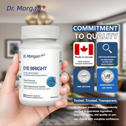 摩根博士 EYE BRIGHT 眼部補充劑，含越橘、葉黃素、玉米黃質和β-胡蘿蔔素 - 支持黃斑功能、夜視和抗氧化保護 - 60 粒膠囊