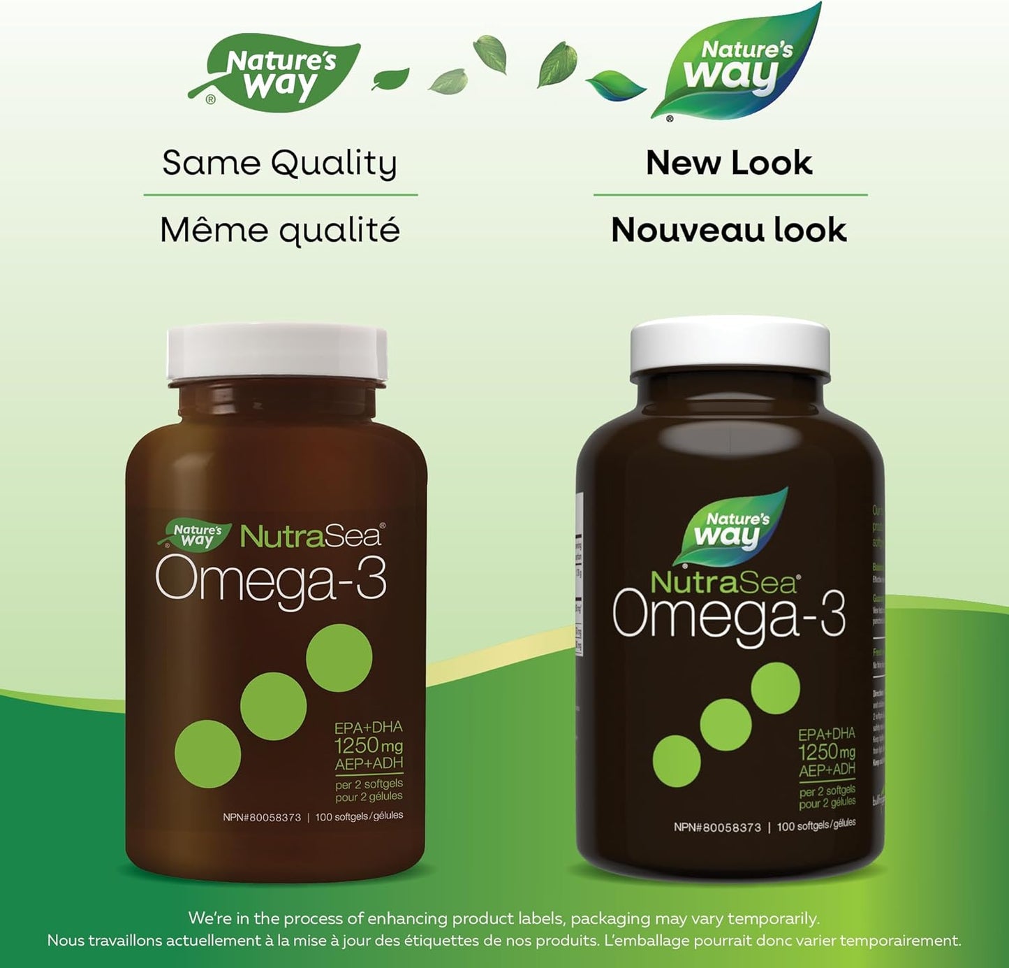 Nature's Way NutraSea Omega 3 軟膠囊 – 1250 毫克 EPA + DHA - 心血管和大腦健康 - Omega 3 魚油補充劑 - 清新薄荷味，100 粒軟膠囊