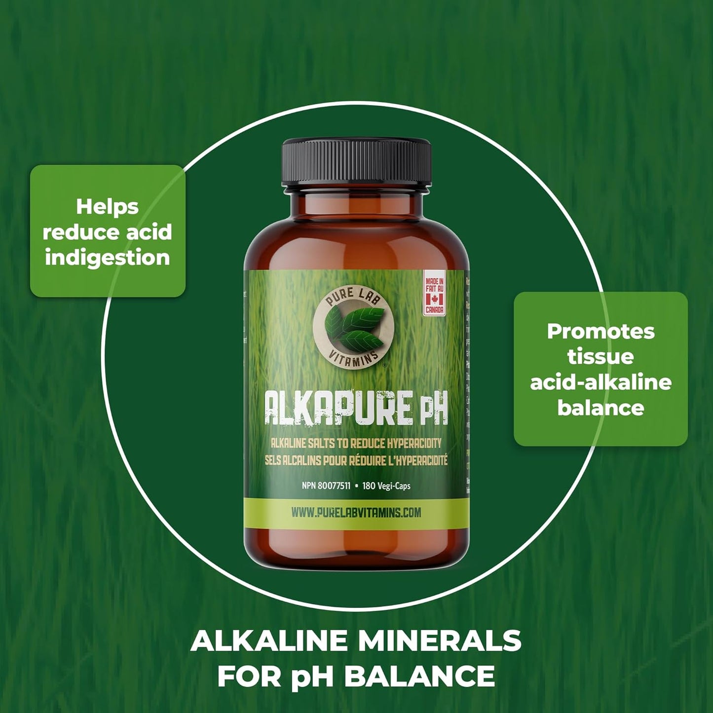 Pure Lab Vitamins - Alkapure pH -180 Vegetarian Caps - Balanced Alkaline Salts Antacid Supplement - Sodium, Potassium. Magnesium, Bicarbonate, Phosphate - Improve Body pH, Digestion Support, Calcium free