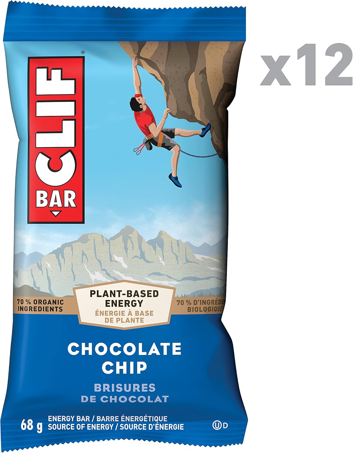 CLIF BAR - Energy Bars - Chocolate Chip - (68 Gram Protein Bars, 12 Count) Packaging May Vary