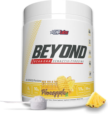 EHP Labs Beyond BCAA 氨基酸粉補充劑，用於肌肉恢復 - 8 克無糖 BCAA 氨基酸運動後恢復粉和 10 克 EAA 氨基酸粉 - 60 份（斐濟菠蘿）