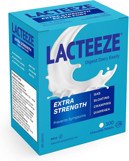 使用 Lacteeze 强效乳糖酶，改善消化，提升舒适度和健康，100 粒装