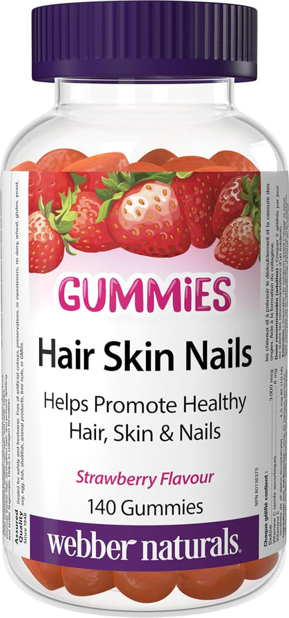 Webber Naturals 護髮護膚護甲軟糖，140 粒軟糖，支持健康的頭髮、皮膚和指甲，純素