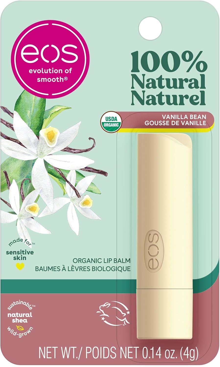 eos 100% Natural and Organic Lip Balm Stick, Vanilla Bean, 4g