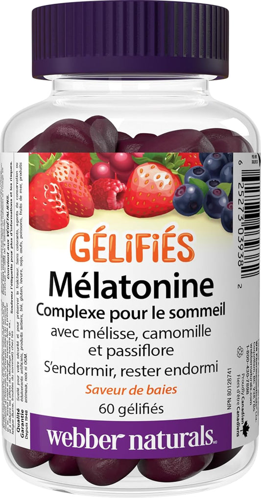Webber Naturals Sleep Complex Gummies with 5 mg of Melatonin and Herbal Blend, 60 Berry Flavoured Gummies, For Sleep Support, Vegan