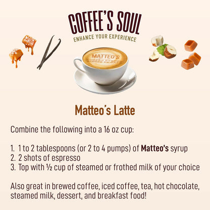 Matteo's Barista Style Sugar Free Coffee Syrup - 4 Flavor Variety Pack, No Calorie, Keto Friendly Coffee Syrups & Flavors, Delicious Flavor Coffee Syrup, Syrups For Coffee Drinks at Home & Work 25.4oz