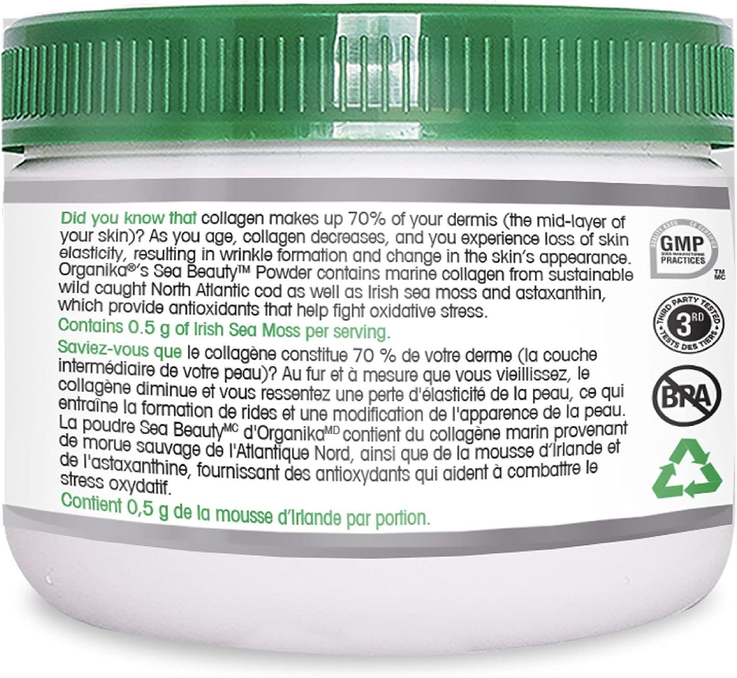 Organika Sea Beauty - Hydrolyzed Marine Collagen with Irish Sea Moss and Astaxanthin Powder- Improve Skin Health and Anti-Aging Support, Antioxidants- 135g