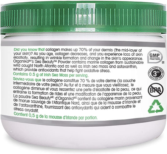 Organika Sea Beauty - Hydrolyzed Marine Collagen with Irish Sea Moss and Astaxanthin Powder- Improve Skin Health and Anti-Aging Support, Antioxidants- 135g
