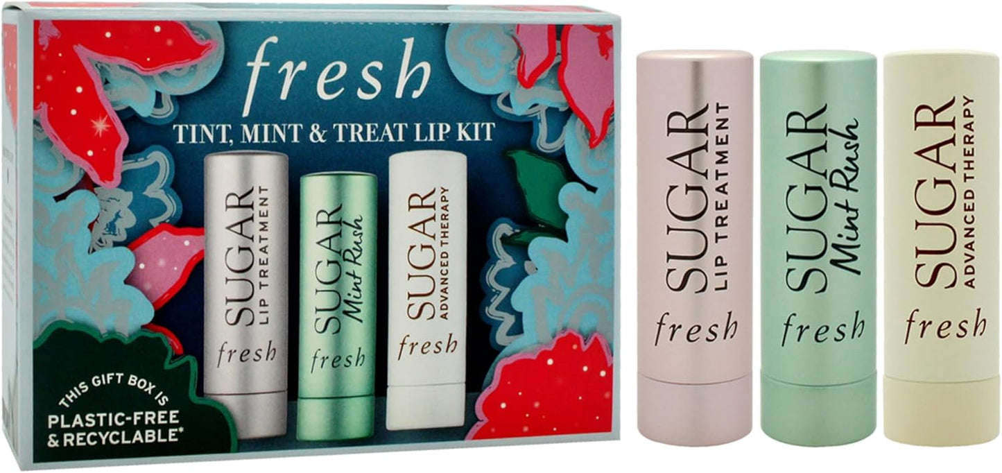 清新潤色、薄荷和潤唇膏套裝 0.07 盎司糖潤唇膏 - 玫瑰、清新潤唇膏 - 薄荷香、高級護理潤唇膏女士 - 3 件