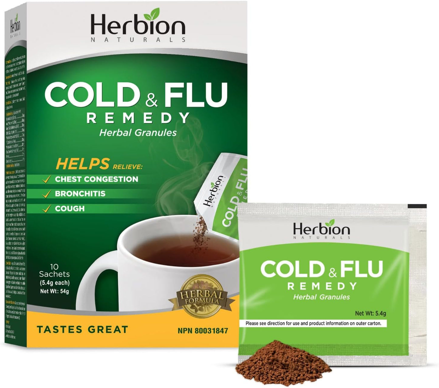 Herbion Naturals 感冒和流感颗粒 | 凉茶 | 止咳 | 咽喉痛 | 10 袋